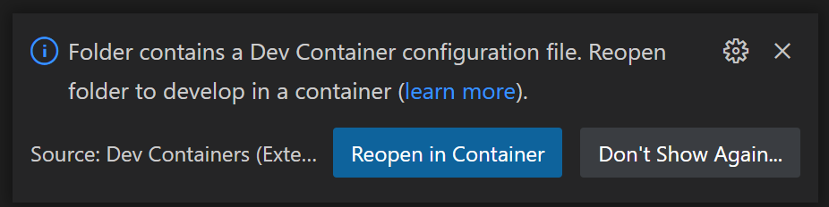 Dev Container Reopen Prompt.